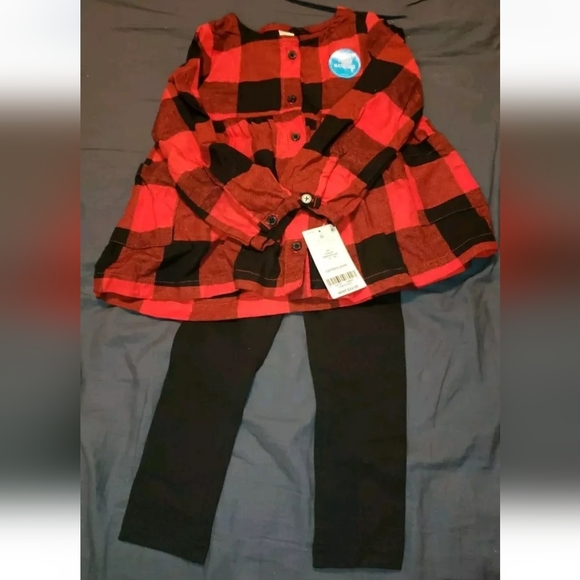 Carter's Buffalo Check Red Black 2 Piece Set Toddler 2T Button Top And Leggings - Picture 1 of 4